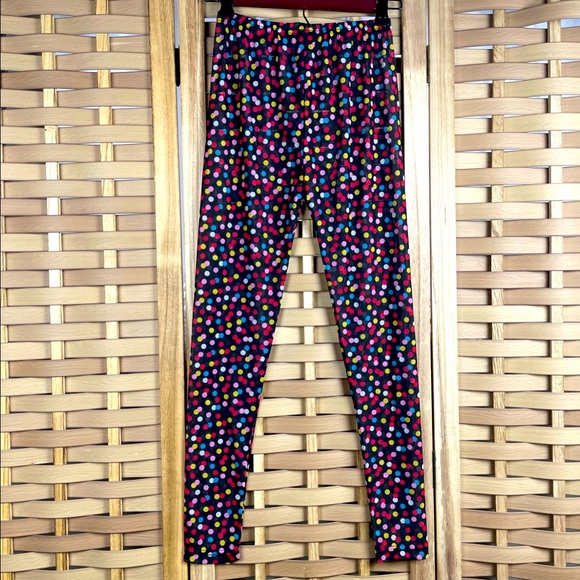 SHEER Multi-Colored Polka Dotted Black Nylon Stretchy Elastic Waisted Leggings - Picture 3 of 3